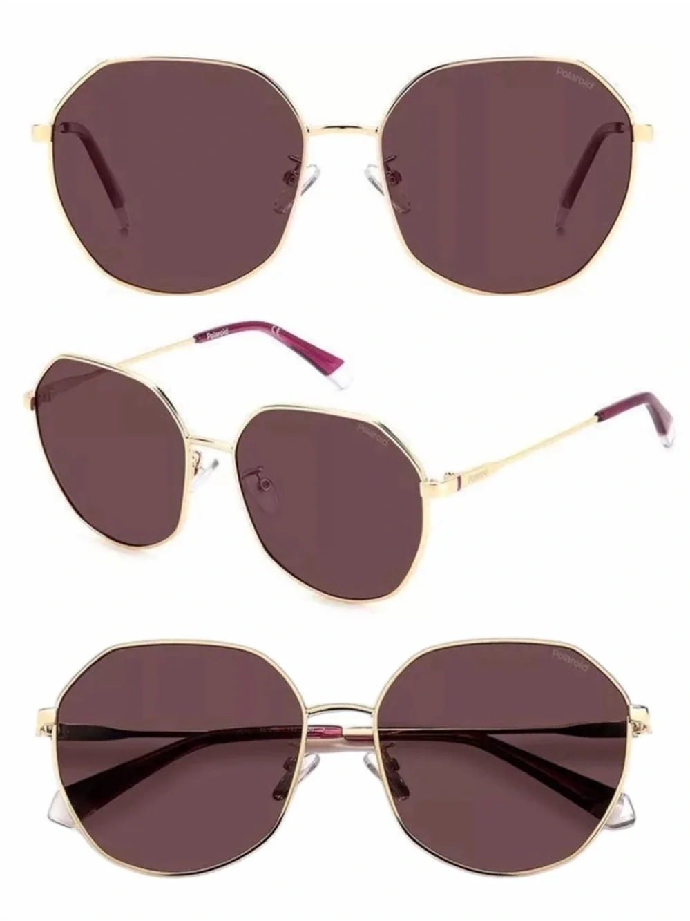 Polaroid Geometric Gold & Violet Polarized Sunglasses NWOT Octagon Cream Detail